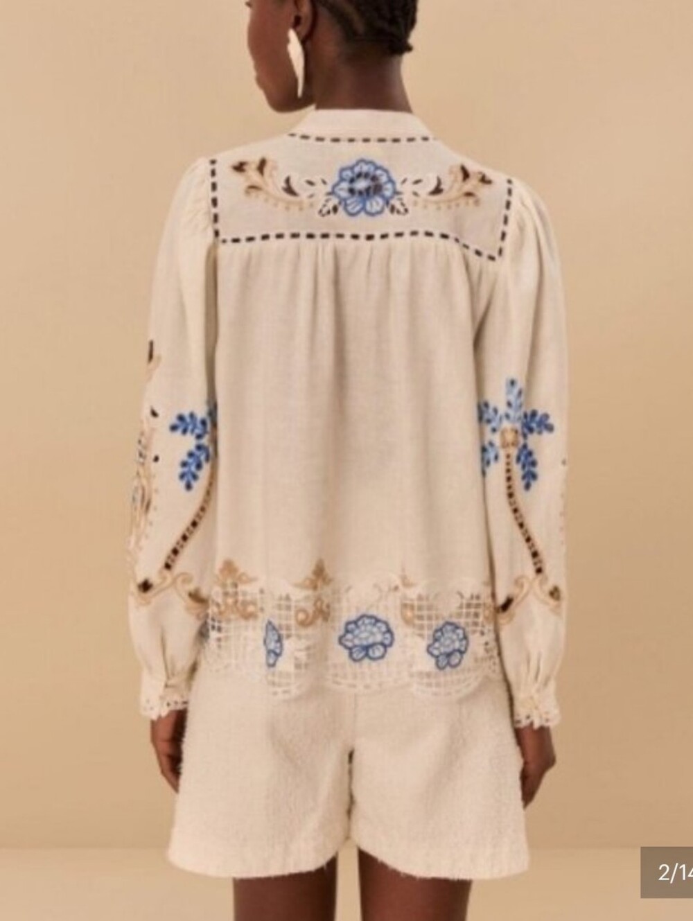 Farm Rio Romantic Richelieu Off-White Blouse - Picture 5 of 6